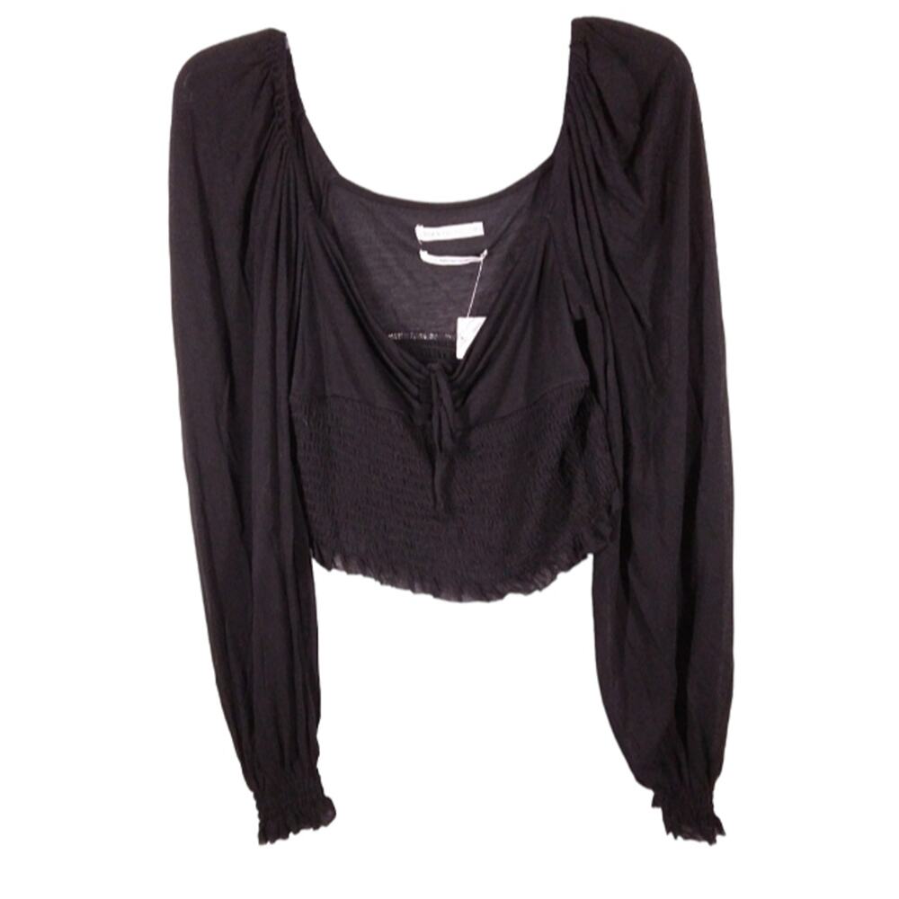 NWT Urban Outfitters Ruched Crop Long Sleeve Shirt Black size Large